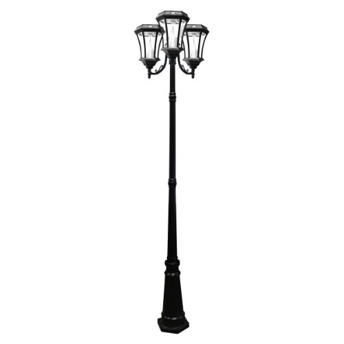 Gama Sonic Victorian Solar Lamp Post and Triple Lamp LED Light Fixture, 90-Inch Height, Black Finish #GS-94T-B