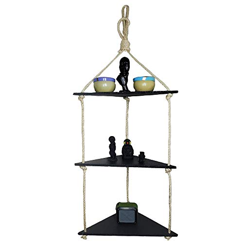 CHESH Hanging Corner Shelf 3 Tier Black Wood Wall Floating Shelves