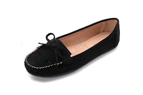 Mlia Lady Womens Casual Slip On Loafer Moccasins Flats Driving & Walking Shoes Zoe Black/Suede 8.5