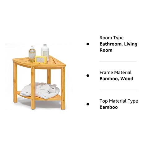 Bamfan Bamboo Corner Shower Bench Waterproof Stool with SpaceEfficient