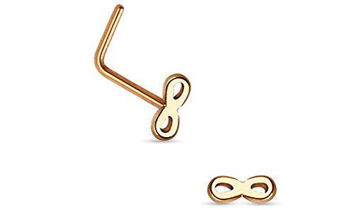 20G Rose Gold Infinity Top Stainless Steel L-Shaped Nose Ring