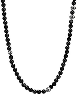 FORZIANI SUMMIT Black Onyx Beads Necklace for Men, Truth and Strength, Luxury Gift Box and Leather Pouch - Gift for Him
