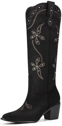 Amazon.com | ZXHYZLZ Women's Black Embroidered Cowgirl Boots