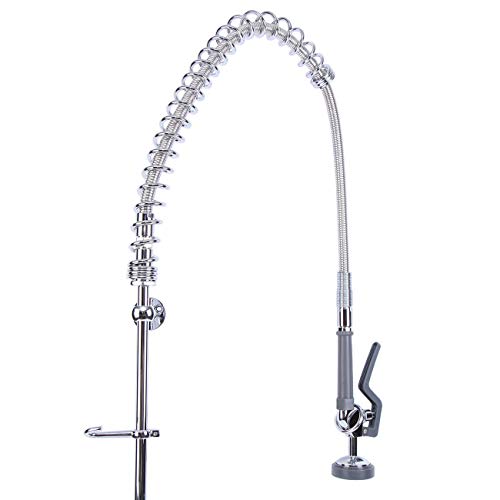 TryE Commercial 8" Center Wall Mount Pre-Rinse Faucet Add-on Swing Spout Pull Down Sprayer (Grey) - Thumbnail 3