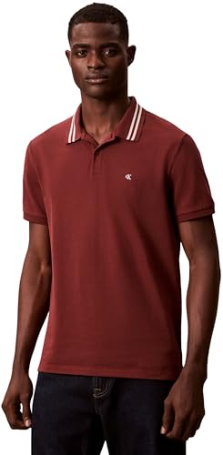 Polo de Manga Corta Hombre Monogram Pique Tipped de algodón, Gris (Mocha Moment), M