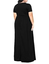 CUALITA Vestido largo con cuello en V y manga corta para mujer Tallas grandes Vestido de fiesta informal de noche