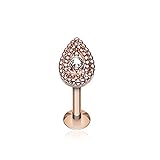 16G Rose Gold Aria Sparkle Teardrop Steel Labret (Sold Individually)