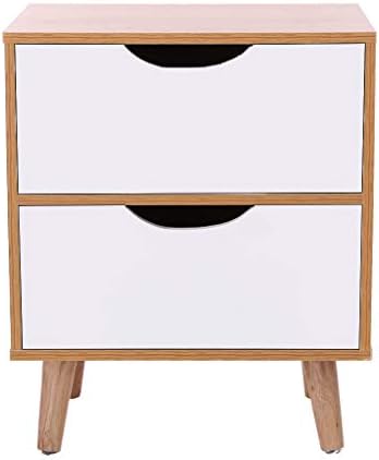 Bedside Table End Side Table Nightstand with Storage Drawer Solid Wood Legs Living Room Bedroom Furniture 【Ship from USA 】 (C)