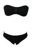 Happy Sailed Women's Bandeau Zip Slimming Neoprene Bikini Swimsuit, Small Black