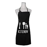 Drhob Black Adjustable 100% Cotton Cooking Kitchen Bib Apron with Pockets for Women Men Chef