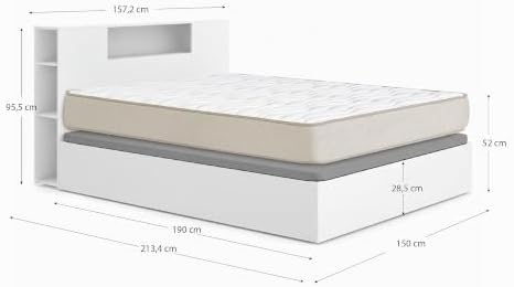DEKIT - Pacote de Poupança do Quarto Nest Canapé com Cabeceira de Dez com 1 colchão viscoelástico Nova 150 x 190 cm, altura 20 cm