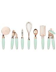 COOK With COLOR 7 Pc Kitchen Gadget Set Copper Coated Stainless Steel Utensils with Soft Touch Mint Handles
