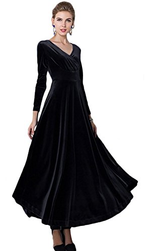 Long sleeve black velvet cocktail dresses women