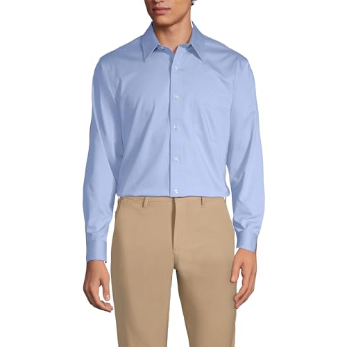 Lands' End Men's Solid No Iron American-Grown Supima Pinpoint Straight Collar Dress Shirt 15 33 Light Blue at Amazon