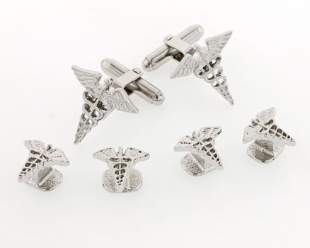 JJ Weston Caduceus Doctor Tuxedo Cufflinks and Shirt Studs. Made in the USA.