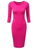 DRESSIS Womens 3/4 Sleeve Round Neck Midi Bodycon Dress