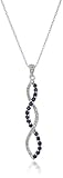 10K White Gold Blue Sapphire with White Diamond Twist Pendant Necklace, 18