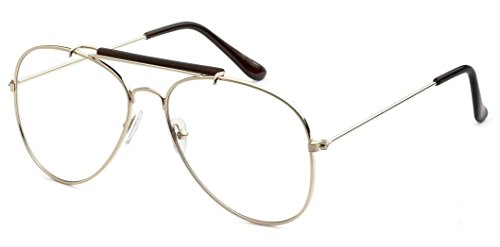 WebDeals - Clear Lens Aviator Eyeglasses Classic Retro Metal Frame... (Top Bar Gold, Clear)