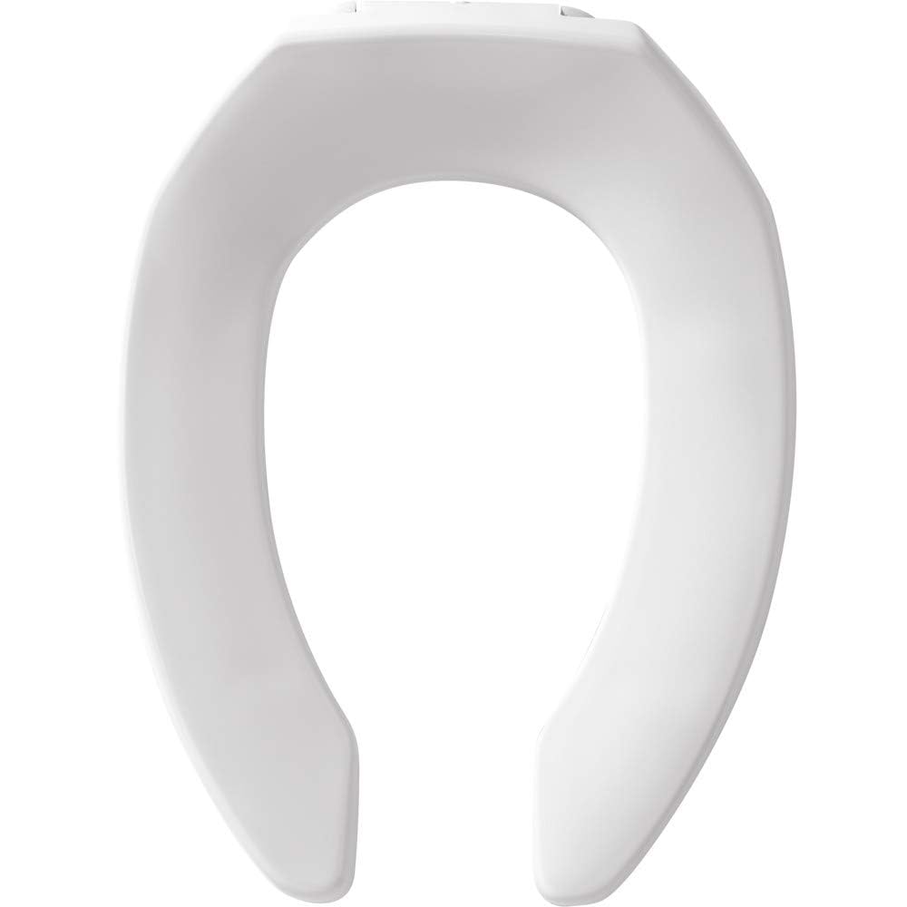 Photo 1 of BEMIS 1955SSCT Commercial Open Front Plastic Toilet Seat, Heavy Duty Industrial No Slam Seat without Lid, Secure Installation, Made in USA, Elongated, White