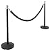 Set of 2 Matte Black Stanchion Posts with 6.5 Foot Black Velvet Rope, Chrome Finish Tulip Tops