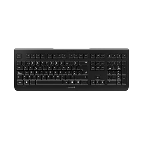 CHERRY KW 3000, Kabellose Tastatur mit Nummernblock, Portugiesisches Layout (QWERTY), 2,4 GHz, Geräuscharme Tasten, Flaches Design, Batteriebetrieben, Schwarz