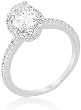 Oval-Cut Floating Halo Cubic Zirconia Engagement Ring - Size 9