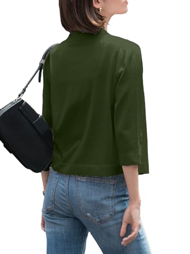 LANSALIRO WOMEN’S CASUAL 3/4 SLEEVE SWEATER SHRUGS OPEN FRONT LIGHTWEIGHT KNITTED CARDIGANS D GREEN
