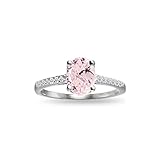GemStar USA Sterling Silver Simulated Morganite and White Topaz Oval Crown Ring