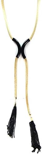 Madison Kate Fashion Trendy Round Mesh Double Tassel Necklace Gold Tone