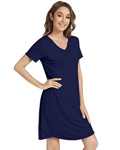 NACHILA Nightgowns for Women, Bamboo Viscose Short Sleeve V Neck Nightshirt at Amazon
