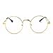 Littlegrass Round Circle Frame Clear Lens Glasses Vintage Oversized Metal Brown Black Silver Gold (Gold)