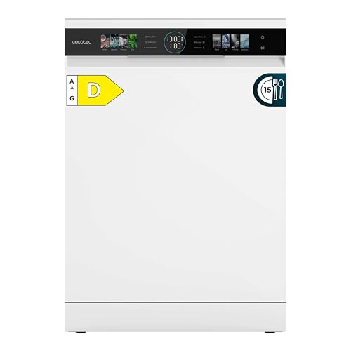 Cecotec Kompakte Spuelmaschine 60 cm Bolero Aguazero 6320 D, 1900W, 15 Gedecke, 8 Programme, FullColor XXL Bildschirm, Smart Wash, UV-Licht, Turbo Dry+, AutoClean, Halbe Beladung, Delay Start, KidLock
