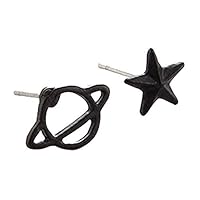 Fengzhicai Fashion Star Saturn Planet Shape Ear Studs Earrings Cute Piercing Jewelry - Black