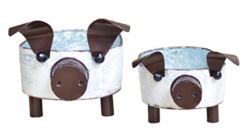 ShabbyDecor Galvanized White Washed Farmhouse Pig Tray Distressed Pig Bowl for Table Centerpiece Decor Set of 2