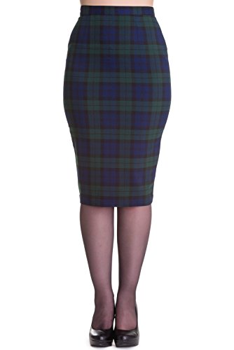 Hell Bunny Jodie Tartan Pencil Wiggle Skirt (XS - US 4, Green & Blue)