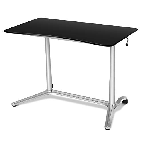 Tangkula Standing Desk Computer Desk, Height Adjustable Sit Stand Desk with Movable Wheels, Portable Writing Study Laptop Table of Iron Pipe Frame, MDF, PVC Tabletop, for Home Office Dorm, Black
