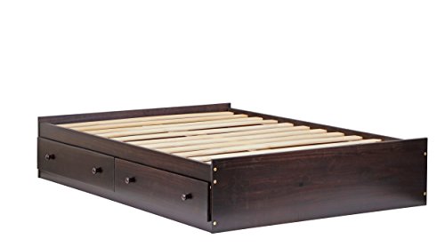 Palace Imports 2446 100% Solid Wood Kansas Mate’s Platform Storage Bed Color, 15”H x 57”W x 76”L, 13 Slats, 2 Drawers Included. Optional Bookcase Headboard, Rail Guard Sold Separately. Requires Assembly, Full, Java