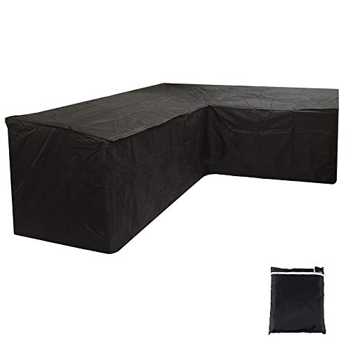 JTWEB New_Soul L Shaped Cover Patio Sofa Furniture Couch Cover 210D Waterproof Dustproof Polyester Garden Corner Sofa Couch Protector Cover with Storage Bag Black 300x300x90CM