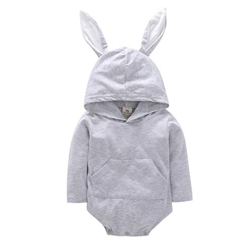 Toddler Infant Baby Girls Boys Hooded Romper Outerwear 3D Rabbit Ear Tail Bodysuit Pocket Fall Winter Outfits (Gray, 18-24 Months)