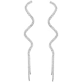 DIAMANTIO Luxury Rhinestone Wave Dangle Earrings for Women – Long Crystal Cubic Zirconia Statement Drop Earrings, Elegant Sparkling Jewelry for Weddings, Parties & Special Occasions