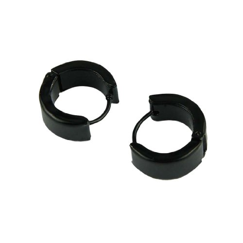 Voberry Men Women Unisex Black Hoop Huggie Earrings in Stainless Steel One Pair