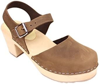 Lotta From Stockholm Swedish Clogs : Highwood Mary Jane Style in Brown Nubuck Leather