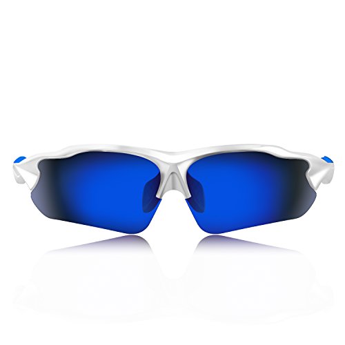 Hulislem Blade â…¡ Sport Polarized Sunglasses-FDA Approved (White-Blue) Sunglasses for Men Women Mens Womens Sports