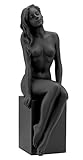 8.25 Inch Nude Female Statue Figurine Sitting on Plinth, Black Color