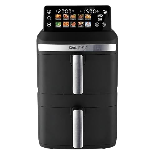 XXL 12.4L Stacked Dual Basket KönigChef Double Drawer Vertical Family Air Fryer, 2800W, FRY FORCE 360°, 10 Presets, Match & Sync, LED Touch Display - ZHAF-968A