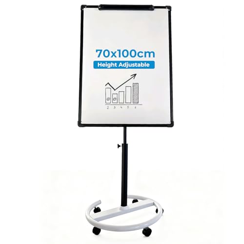 DAYONG 70x100cm Mobile Whiteboard, Rolling Magnetic Dry Erase Board with Wheels, Height Adjustable White Board Stand, Portable Standing Flip Chart Easel for Home Office Classroom (Black & White)