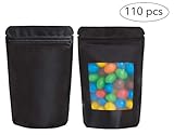 Mylar Bags 110 pieces | 4x6 Inch Stand Up Smell Proof Bags | Airtight Food Safe Heat Resealable Bags | Aluminium Foil Pouch With Clear Window | Food Packaging | Matte Black | Mr.Mylar