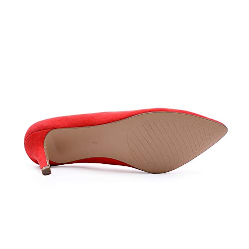 TIHOO Women's Classic Pointed Toe High Heel Dress Pumps Slip On Basic Shoes (10 M US, Red)
