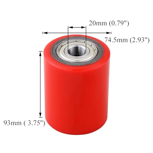 A Pair of Pallet Jack/Truck Wheels 74.5 x 93mm ( 3 x 3.75" ) with Pre-Installed Bearings, 20mm ID PU Tread - Includes Axles and Pins by JackCraft