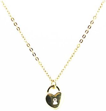 AIGE Devotion Silver Gold Plated Heart Lock Necklace with Clear CZ 16” (gold)